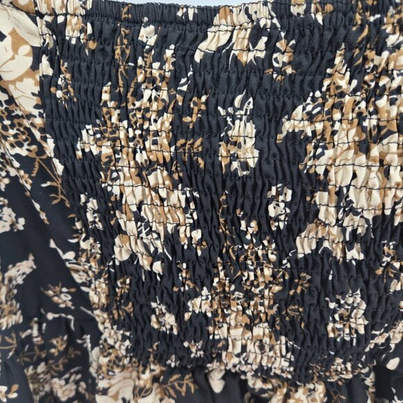 Shein Curve Black Brown Cream Floral Long Sleeved Back Ruched Blouse 4XL - Picture 6 of 10